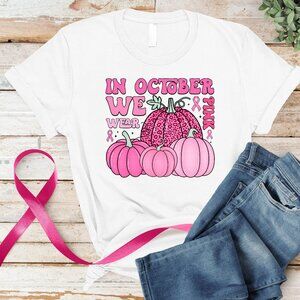 Breast Cancer Awareness In October We Wear Pink Pumpkins Shirt 102
